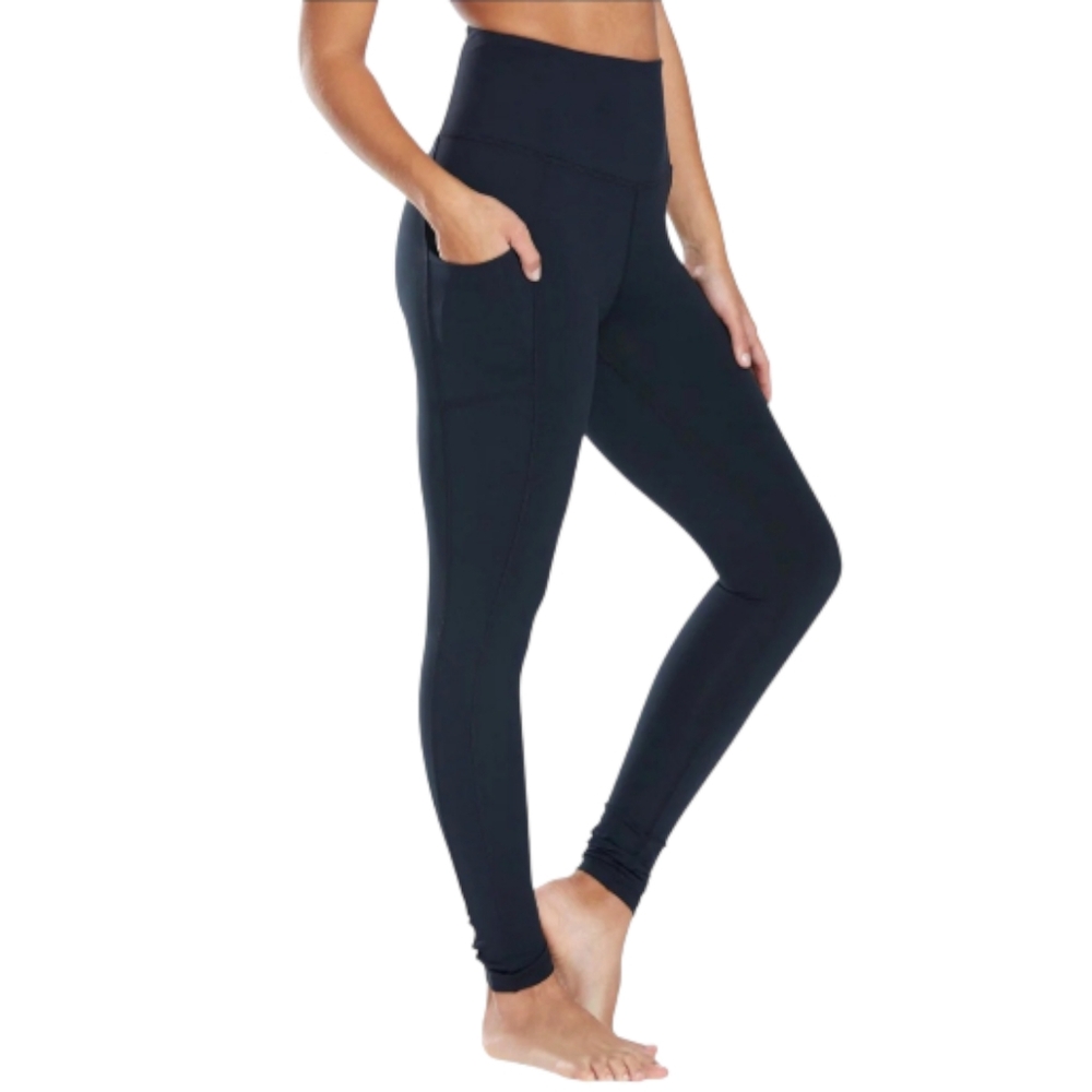 MANDUKA leggings M black full length hi waist pockets compression GUC Essential